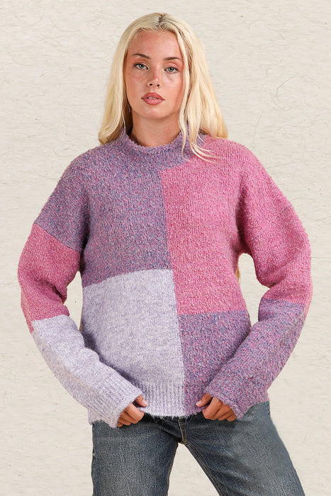 VERY J Color Block Mock Neck Drop Shoulder Sweater