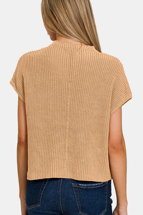 Zenana Mock Neck Short Sleeve Cropped Sweater