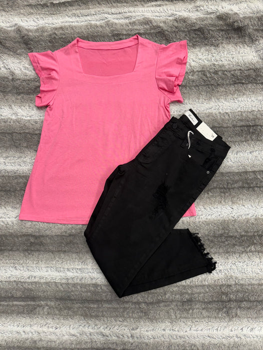 Pink ruffle sleeves
