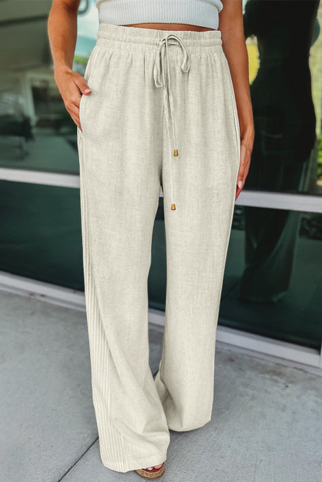 Striped Patchwork Drawstring Linen Pants