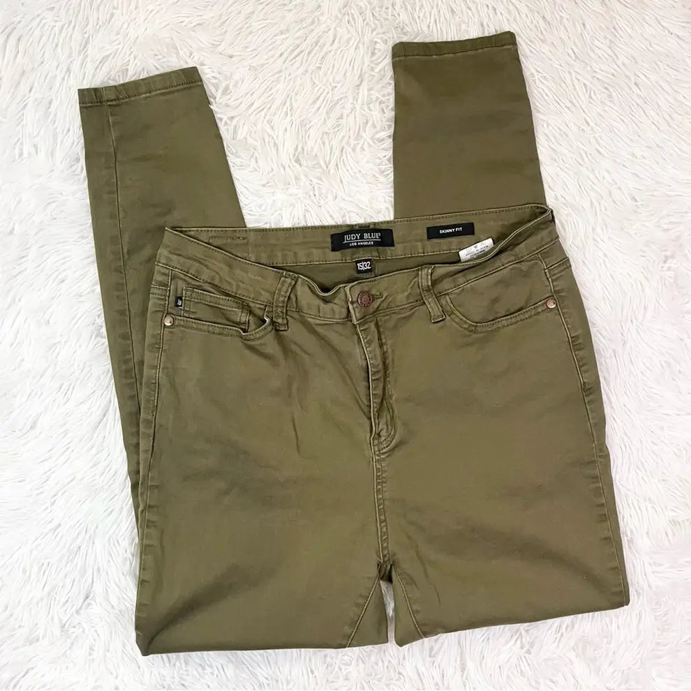 Judy Blue High Rise Olive Green Skinny Fit Jeans