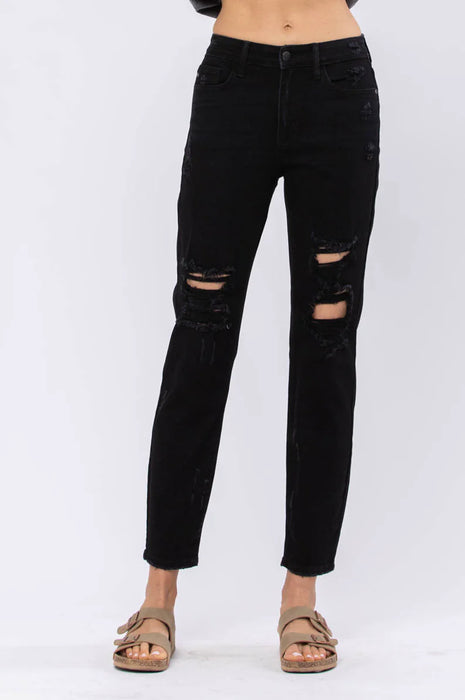 Judy Blue Black Destroyed Boyfriend Jeans