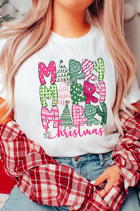 White Cute MERRY Christmas Graphic Tee