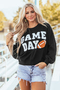 Black GAME DAY Graphic Varsity Pullover Sweatshirt