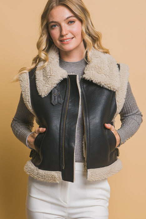 Love Tree Sherpa Zip Up Vest with Pockets