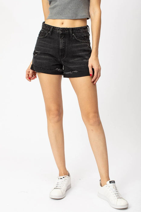 kancan black distressed shorts