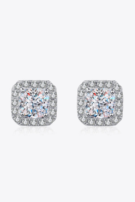 925 Sterling Silver Inlaid 2 Carat Moissanite Square Stud Earrings